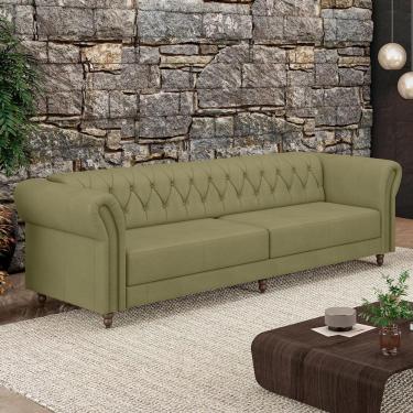 Imagem de Sofá Living Stanford Chesterfield 3 Lugares 260cm Pés De Madeira Couro Fendi G58 Gran Belo