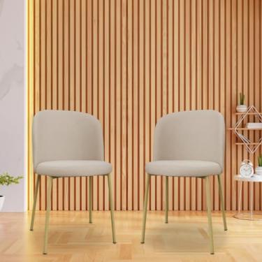 Imagem de Kit 2 Cadeiras de Jantar Elegance em Linho com Base Dourada – Conforto Estilo e Sofisticação para Sua Sala de Jantar (Bege)