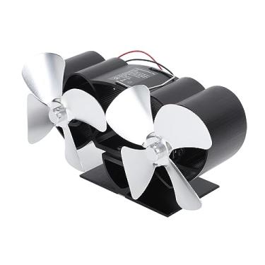 Imagem de ZJchao Ventilador de Fogão Com 4 Lâminas, Alimentado por Calor, Liga de Alumínio, Cabeça Dupla, Ventilador de Lareira para Fogão a Lenha, Substituição de Fogão a Querosene (Prata)