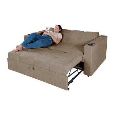 Imagem de Sofá-Cama Austin Reclinável 3 Lugares com Som e USB Casa Imperial (Pompéia Avelã 204)