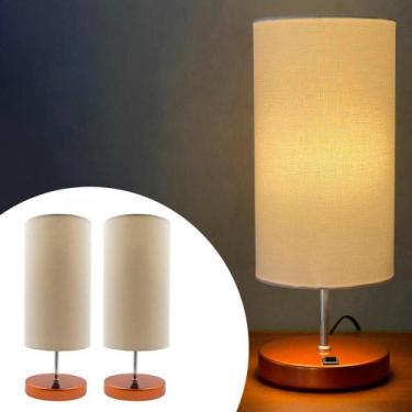 Imagem de Kit 2 Abajur De Mesa Clássico Redondo Com Interruptor Com Cúpula Para 