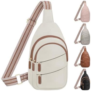 Imagem de Tenot Bolsas transversais para mulheres, bolsa tiracolo pequena, impermeável, bolsa transversal no peito, pochete para acampamento, trilhas, viagens, Bege