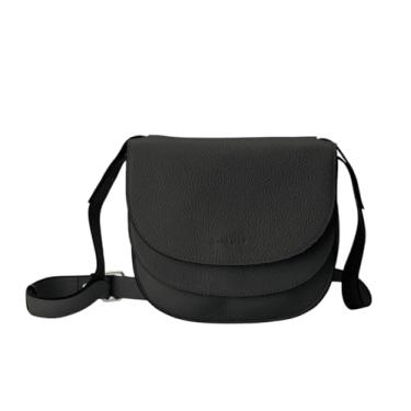 Imagem de DANEAULT Bolsa Crescent Double Moon - The Luna - Bolsa tiracolo de couro italiano para mulheres - Alça ajustável - Design moderno e funcional - Bolsa feminina - preta