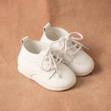 Imagem de Mocassins de Couro para Bebês Meninos Meninas Conforto Oxford Vestido de Casamento Primeiro Andador Sapatos de Berço, Textura branca, 12-18 Months Toddler