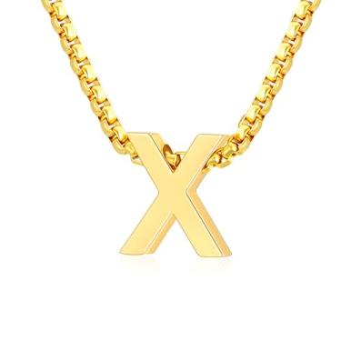 Imagem de VULETO Colar com letra A-Z com inicial A-Z, presente para meninos e homens, pingente de letra de aço inoxidável, enfeites de Natal, joias de aniversário, ideias de presentes para adolescentes e