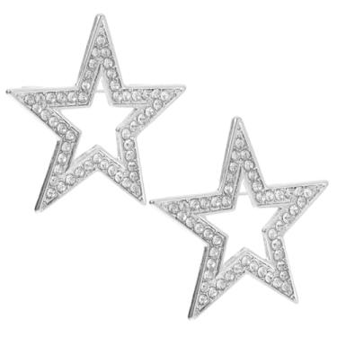 Imagem de UKCOCO 2 peças de broches de estrela de cinco pontas: Alfinetes de lapela de liga de zinco broches de estrela de strass de Natal para mulheres, ternos, vestidos, xales, 3,5 x 0,71 cm (prata)