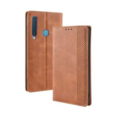 Imagem de Capa para Samsung Galaxy A9 2018,Retro Flip magnético,Caso de telefone de couro PU,Design de carteira com 3 slots de cartão e 1 clipe de dinheiro -Brown