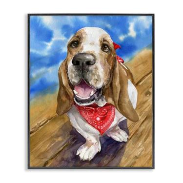 Imagem de Stupell Industries Basset Hound com bandana cinza emoldurado, arte giclée, design por George Dyachenko, 14 x 11
