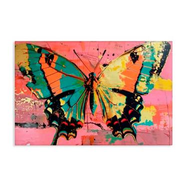 Imagem de Stupell Industries Arte de parede retrô borboleta sobre tela rosa abstrata, design por LSR Design Studio, 50 x 76 cm