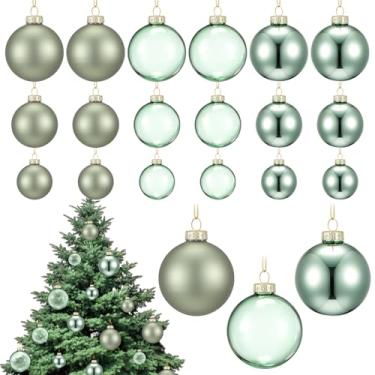 Imagem de Seenelling Conjunto de 18 peças de enfeites de bola de Natal de vidro de 3,5 cm, 4,9 cm, 6,8 cm, bolas de vidro penduradas à prova de estilhaçamento, para decoração de árvore de Natal, presentes