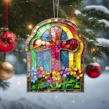 Imagem de Enfeites de Natal com flor cruzada, decoração de férias, decoração de acrílico, decoração de interiores de carro, enfeite de árvore de Natal, artesanato para pendurar, colecionáveis, para presente de