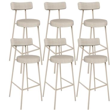 Imagem de Kit 06 Banquetas Alta Bar Cozinha Sala de Jantar Aço Milão Arena L02 Linho Palha - Lyam Decor