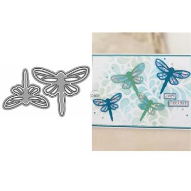 Imagem de DzIxY Dois moldes de corte de metal vazados de libélulas para kit de confecção de cartões, papel em relevo, recortes, máquina de scrapbook, estêncil, bolsos de armazenamento, suprimentos
