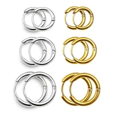 Imagem de Kit 2 Trios de Brincos Argolas Dourada e Prateada Aço Inoxidável 316L Hipoalergênico 14mm 16mm 18mm