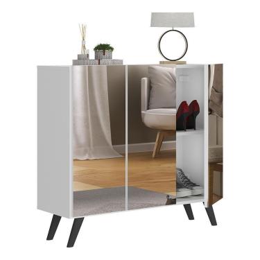 Imagem de Sapateira Retrô Com Espelho 3 Portas Nina Multimóveis V6022 Branca/Preta Branco/Preto