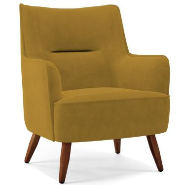 Imagem de Poltrona Fixa Pés De Madeira Veludo Mostarda C-260