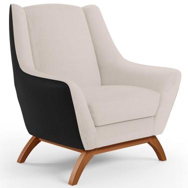 Imagem de Poltrona Base Em Madeira Corano Preto C-05 Linho Cru C-443