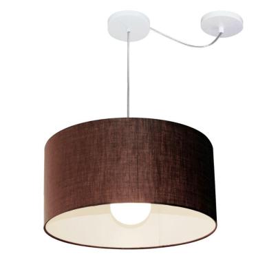 Imagem de Lustre Pendente Cilíndrico Com Desvio De Centro Vivare Md-4228 Cúpula Em Tecido 45x25cm - Bivolt Café 127/220v