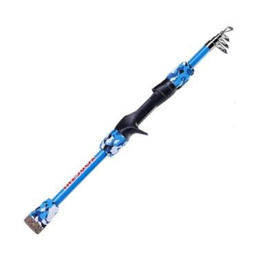Imagem de Vara de Pesca de Viagem Vara de pesca telescópica 1,5 m, vara camuflada em rocha para robalo água doce, truta, salmão, equipamento(Blue)
