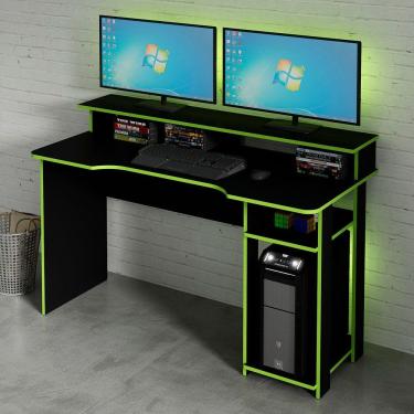 Imagem de Mesa Gamer Com Porta Cpu 136cm Preto/verde