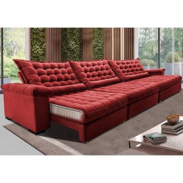 Imagem de Sofá Retrátil E Reclinável 3,85m Molas Ensacadas Cama Inbox Big Space Com Bordado Velusoft Vermelho