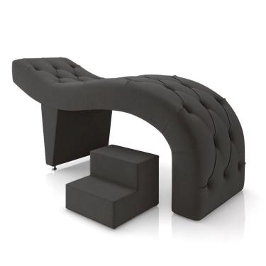 Imagem de Maca De Estética Para Massagem Cílios Fixa Lash Estofada Com Escada Veludo Cinza G83