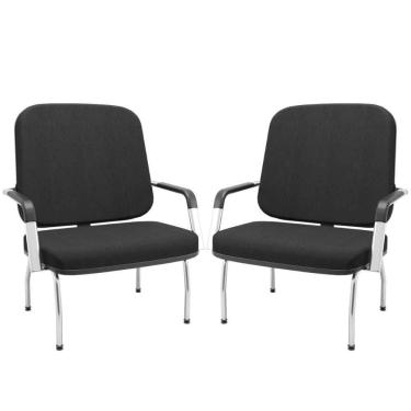 Imagem de Kit 02 Cadeiras De Escritório Recepção Com Braço Fixa Cromada Magno P03 Crepe Preto - Lyam Decor