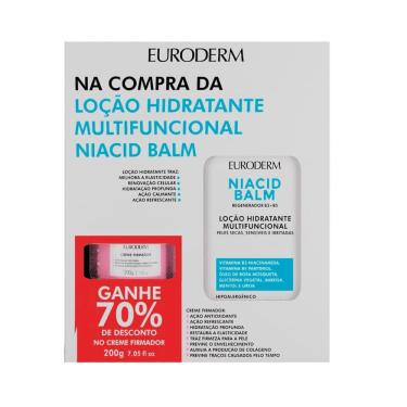 Imagem de Kit Euroderm Loção Hidratante Multifuncional Niacid Balm 10% Ureia 450ml e Ganhe 70% de Desconto Creme Firmador 200g