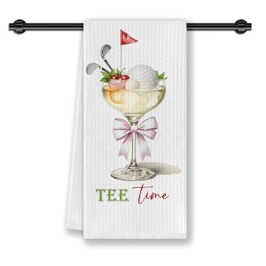Imagem de CosxHabitat Toalhas de prato Coquette Bow Golf Cocktail Cozinha, presentes para mulheres, meninas, coquetéis, amantes de golfe, toalhas de chá de mão de golfe para decoração de carrinho de cozinha