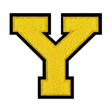 Imagem de 1 PÇ Patch de letra de chenille amarelo de 11,4 cm com borda preta – Remendos do alfabeto para roupas, jaquetas, mochilas, chapéus para decoração personalizada, nome personalizado e artesanato. (Y)