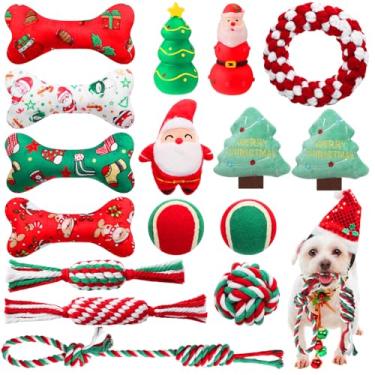 Imagem de Suilung 16 peças de calendário do advento de cachorro de Natal 2025 brinquedos barulhentos de Natal bengala doce bola e ossos brinquedo para mastigar ossos para animais de estimação pequenos, médios e