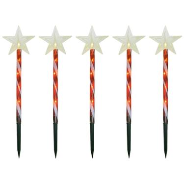 Imagem de Conjunto de 5 luzes solares de cana, design de estrela de Natal, à prova d'água IP65, 18,5 x 12 cm