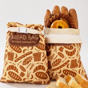 Imagem de Caettrg Pacote com 2 sacos de pão de cera de abelha com zíper e fivela – Armazenamento de algodão reutilizável para fermento e pão caseiro, seguro para freezer