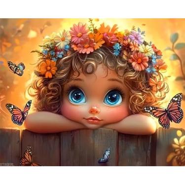 Imagem de XTXGERL Pintura de flores por números adorável imagem de desenho animado DIY pintura por número em tela, kit de pintura borboletas com pincéis, acrílico para adultos e iniciantes, decoração exclusiva
