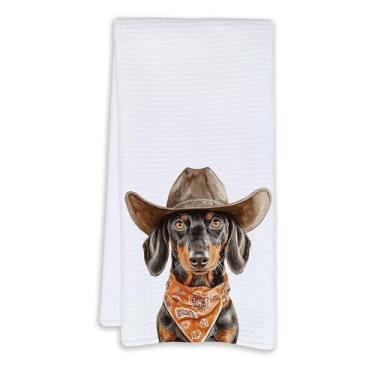 Imagem de Cabana Bro Dachshund Gifts Toalhas de cozinha, presentes de dachshund para amantes de cães toalhas de mão decorativas para banheiro, retro western cowboy wiener panos de prato para cozinha, 40 x 61