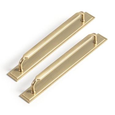 Imagem de Goo-Ki Pacote com 2 puxadores de armário de bronze champanhe com placa traseira, furo central de liga de zinco, ferragens de liga de zinco, puxadores de armário de cozinha com espaçador