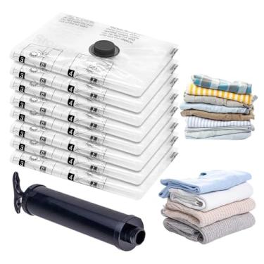 Imagem de Sacos de embalagem a vácuo | 8 peças de sacos de vedação a vácuo para roupas com bomba manual, solução de embalagem de roupas de compressão que economiza espaço para viagens, viagens de negócios