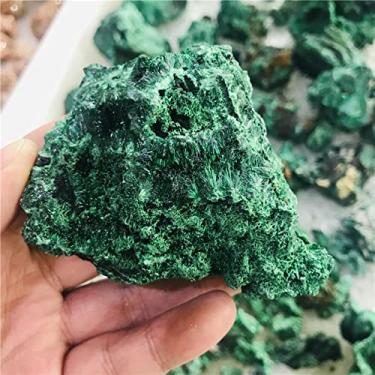 Imagem de CAMUTO Cheio de textura cristal natural pedra de quartzo bruto malaquita grande partícula cascalho Reiki cristais e pedras forma aleatória estatueta decoração de jardim (cor: verde, tamanho: 150-200g)