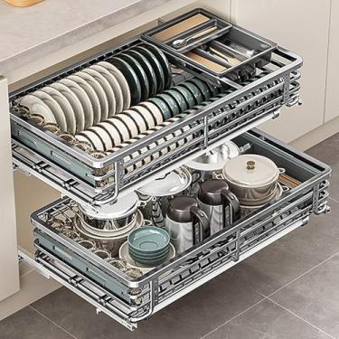 Imagem de Organizador de armário deslizante, organizador de gaveta deslizante para armários de cozinha, instalação > 47 cm P x 55 cm P x 55 cm C, trilhos ajustáveis, bandeja de água, prata - 465 x 490 x 135 mm