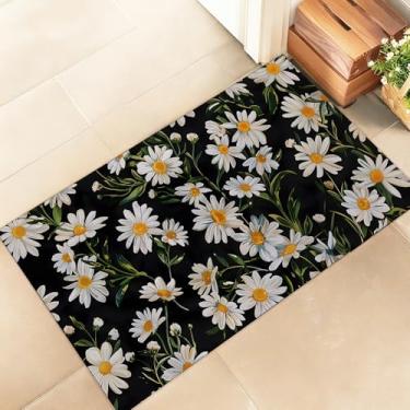Imagem de amepay Tapete de porta interior margarida branca, elegante 43 x 75 cm, tapete de tecido não tecido com floral elegante, capachos de flores de folha, para varanda, quarto, sala de estar, tapete de