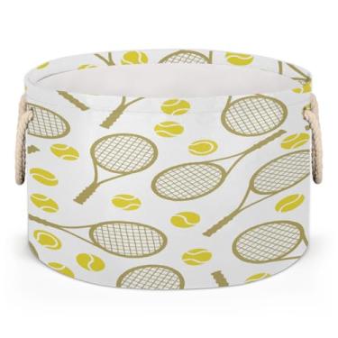 Imagem de Cesta de armazenamento redonda grande esportiva para tênis, organizador de brinquedos para crianças, dobrável, com alça, cesto de roupa suja para sala de estar, lavanderia, berçário, quarto, caixa de