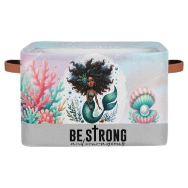 Imagem de Cestos de armazenamento pequenos, preto, fofo, sereia, com alças, caixas de armazenamento de brinquedos, organizador de tecido, dobrável, cesto organizador para berçário, sala de estar, quarto