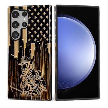 Imagem de MQJCYB Capa para Samsung Galaxy S23 Ultra, híbrida, resistente, 2 em 1, proteção robusta à prova de choque, brilhante para Samsung Galaxy S23 Ultra Bandeira de bombeiro