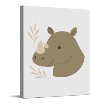Imagem de Linda ilustração de rinoceronte, arte de parede em tela de safári, decoração de parede de animal de bebê para quarto de bebê, presentes para meninos e meninas, pôster emoldurado de berçário 20 x 25 cm