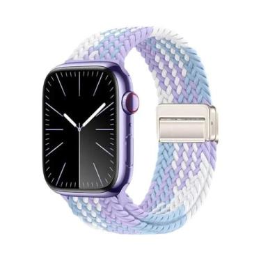 Imagem de Pulseira De Nylon Trançada Para Apple Watch, Bracelete Magnético Compa