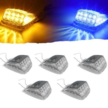 Imagem de All Star Truck Parts 5 x 17 luzes refletoras de LED à prova d'água com marcador quadrado de duas cores brilhantes compatíveis com Kenworth/Peterbilt/Freightliner/Mack/Volvo 12 V (âmbar/azul)