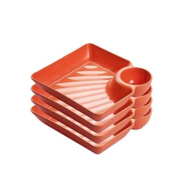 Imagem de prato de lanche Prato para bolinhos de massa com 4 peças, prato para molho, para frango frito, para caseiro tigela de sopa(Orange)