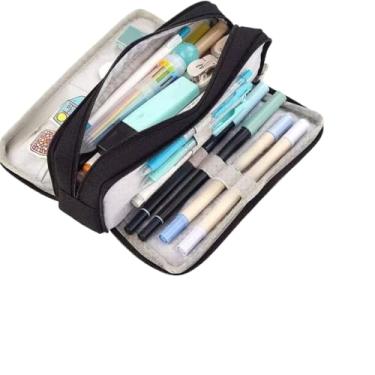 Imagem de Estojo De Lápis De Tecido De Grande Capacidade Camada/Double Sided Pen Bag Pencil Case/Escolar(Preto)