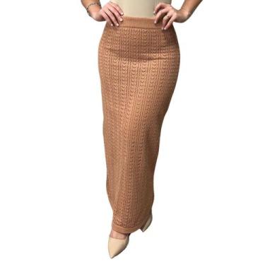 Imagem de Saia Feminina Longa Tricô Modal Forrada Rendada Leve Conforto Verão - 