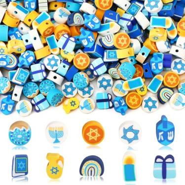 Imagem de Augshy 300 peças de contas de Hanukkah, contas de argila de polímero azul Chanucá Estrela de Davi para pulseiras, colares, brincos, suprimentos